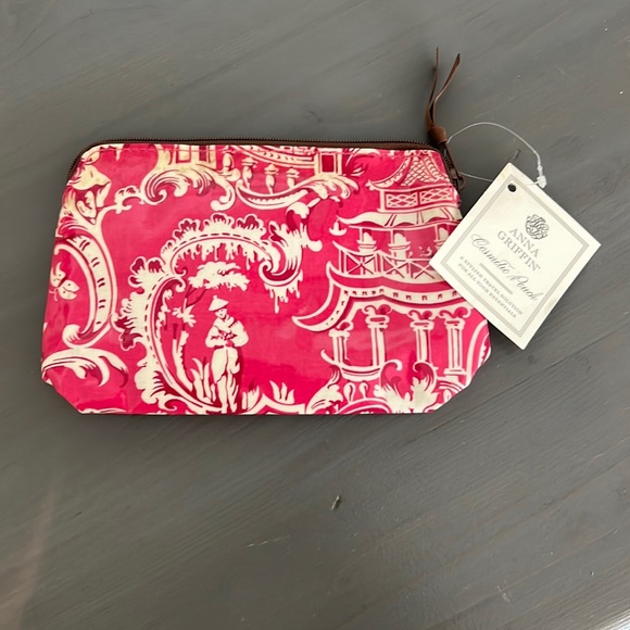 Anna Griffin pink toile cosmetic bag new - Picture 1 of 2